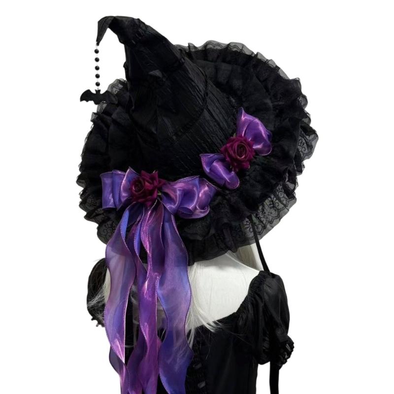 Cappello da Strega di Halloween Comodo Cappello da Mago Accessorio Costume Cosplay per Feste per Donne Adolescenti Evento Tema Oscuro Vestirsi