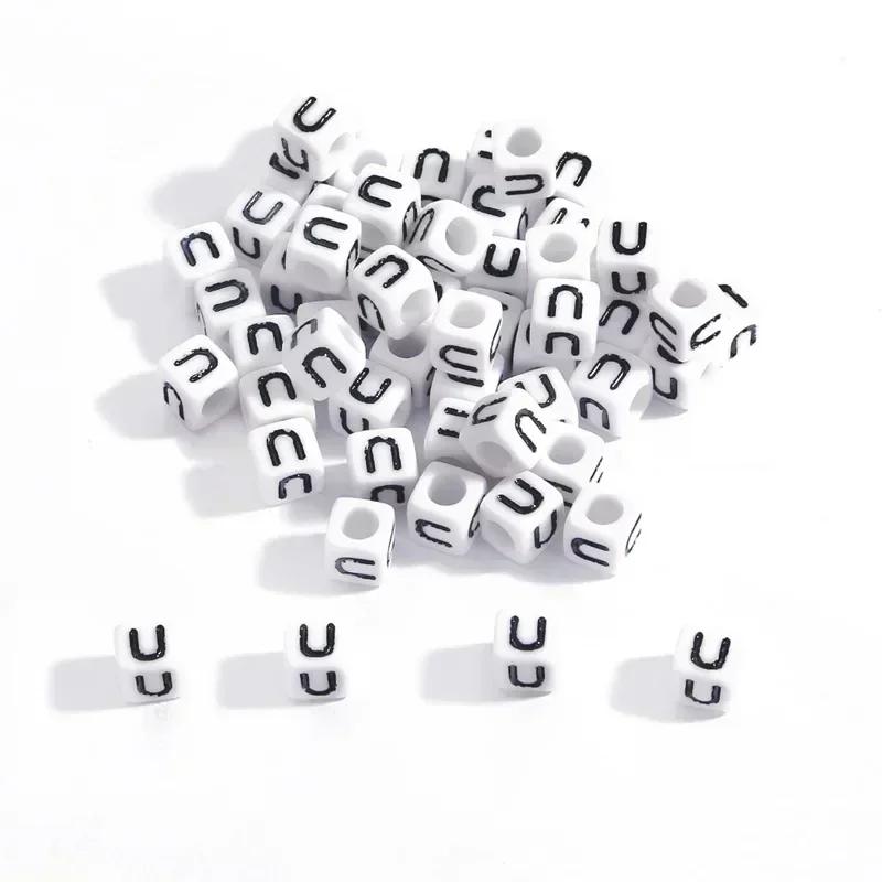 100-500pcs Acrylic A-Z Letter Bead White Square Cube Alphabet Bead for Jewelry Making Diy Bracelet Necklace Earrings Accessories