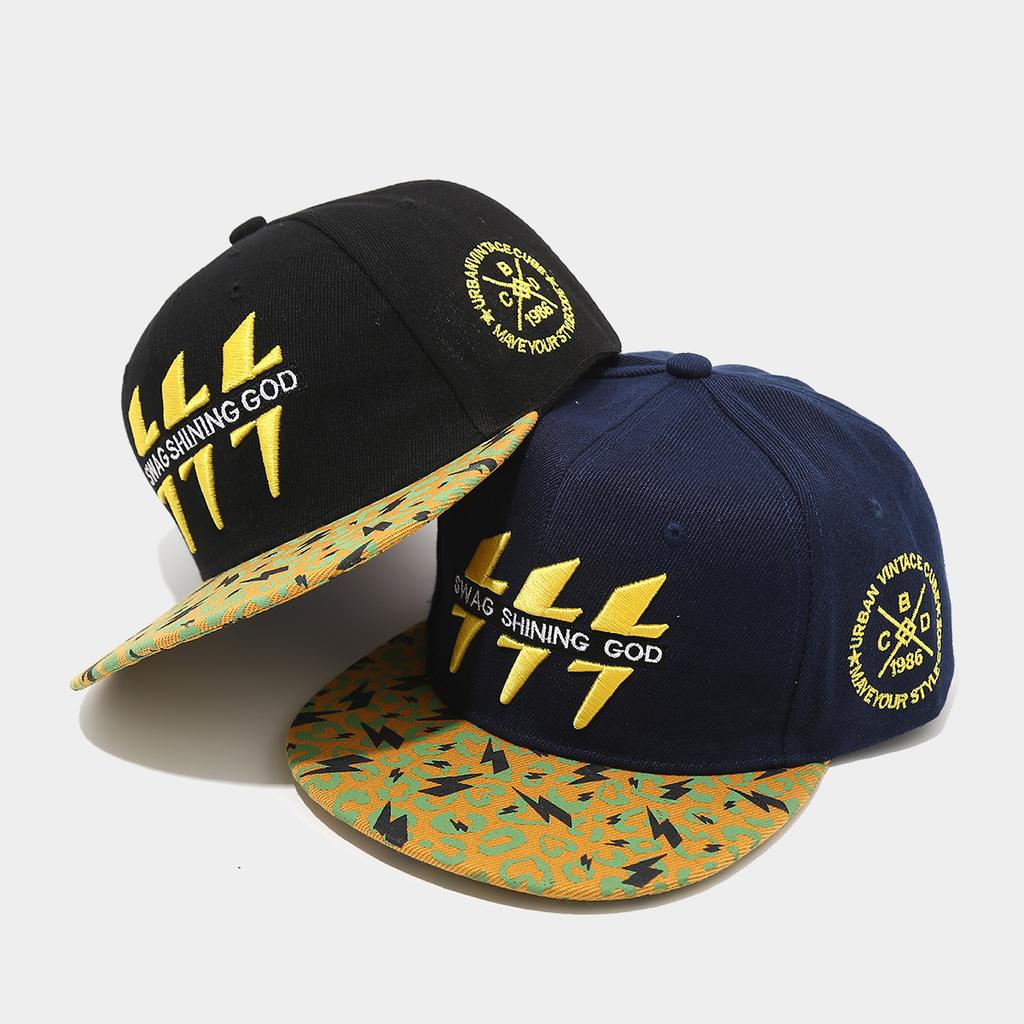Fashion three-dimensional lightning embroidery hip-hop hat men's contrasting color flat edge cap women's street cool hip-hop hat