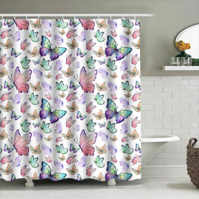 Butterfly Watercolor Shower Curtain Decorative Printed Fabric 3D Waterproof Bathroom Decor Home Decoration Set for Bathing Room