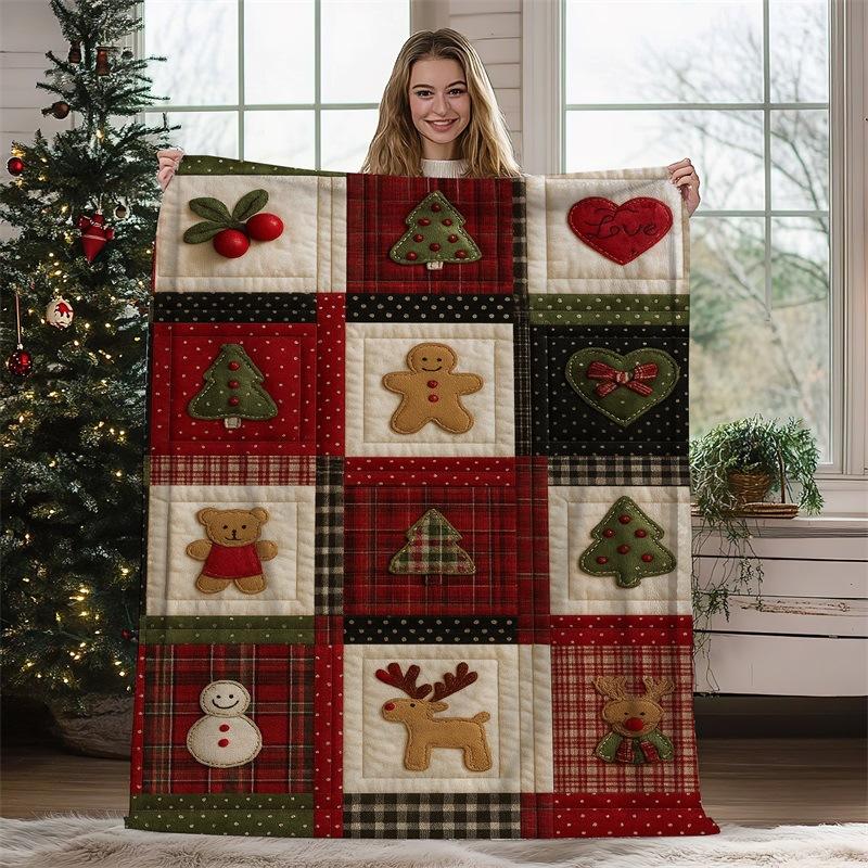 Christmas Geometric Theme Digital-printed Polyester Velvet Flannel Soft Sofa Cover Blanket Fleece Sofa Cover Blankets for Beds