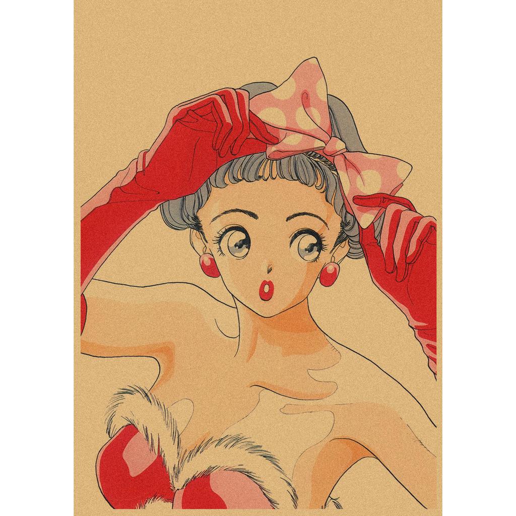 Sakura Diaries Retro Kraftpapier Manga Illustration Wandkunst