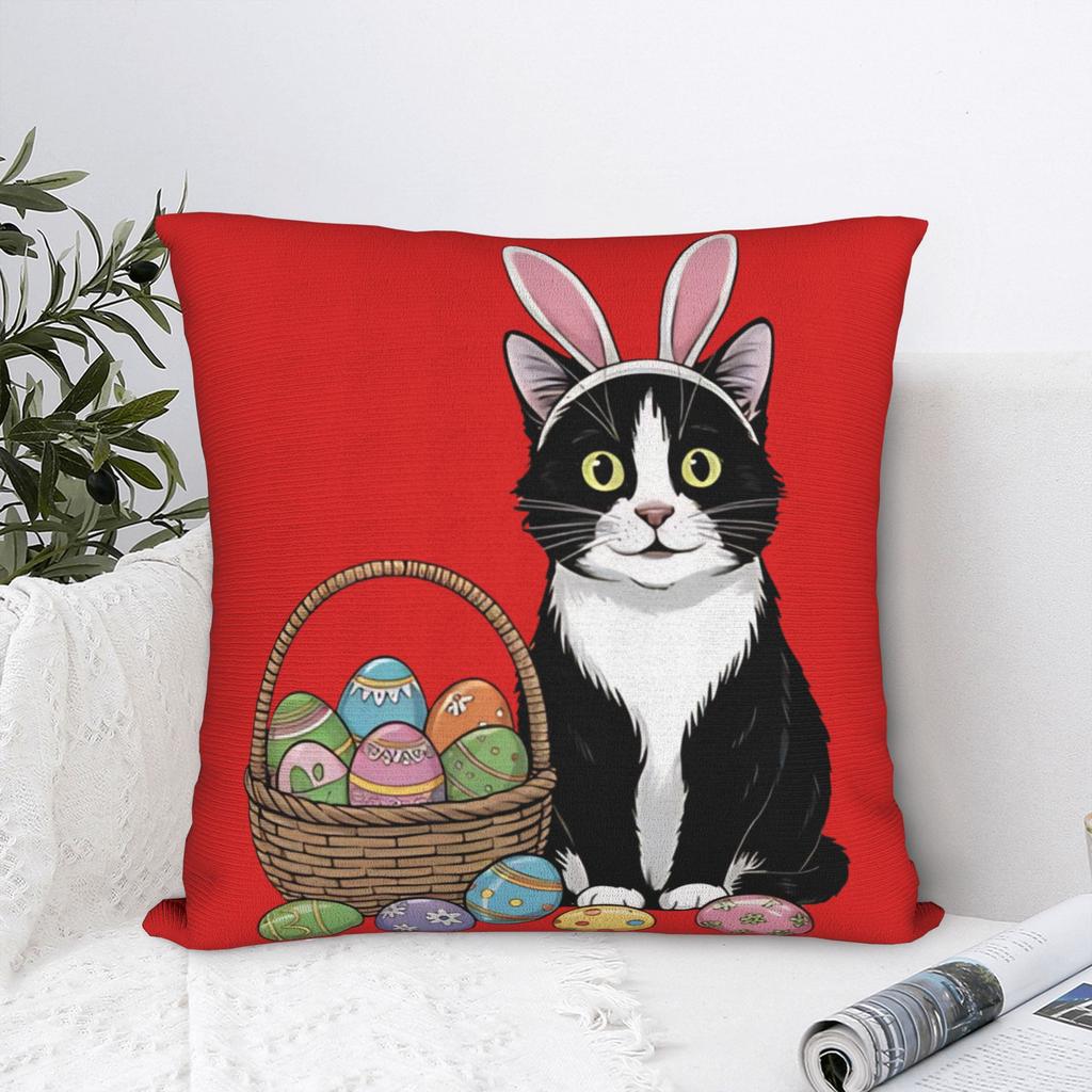 Funny Easter Cats Ears Bunny Eggs Pillowcases Cute Funny Pillow Case For Sofa Bedroom Home Decor Soft Pillow Cover