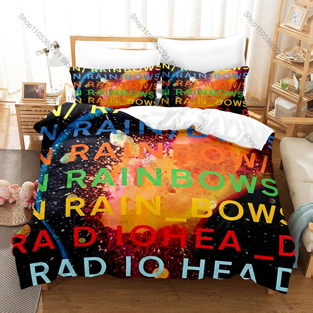 Radiohead Rock Band Dekbedovertrek + 2 Kussenslopen, 3-delige Beddengoedset Zachte Muziek Dekbedhoes Slaapkamer Huisdecoratie Kussenslopen 100x130CM