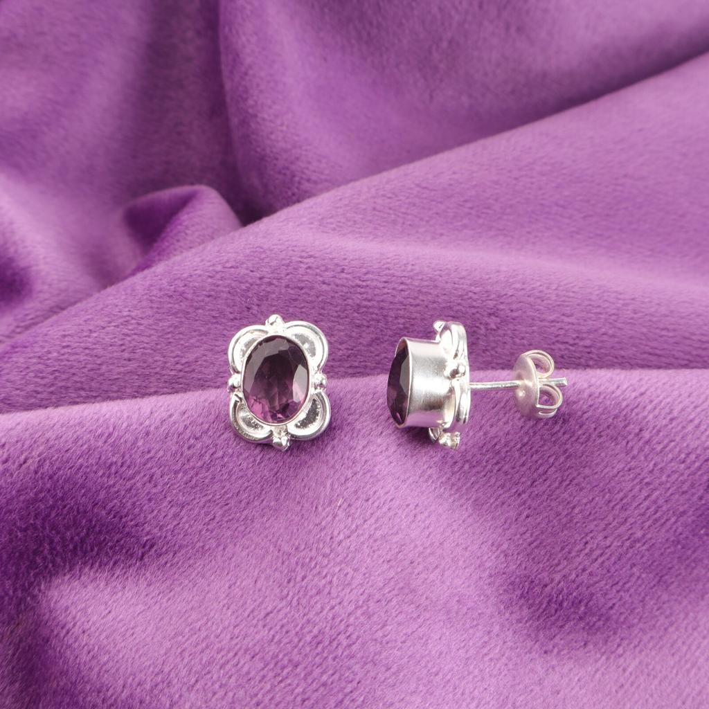 Amethyst Stone 925 Silver Engagement Daughter Gift Birthday Stud Trendy Earrings EE-149-2