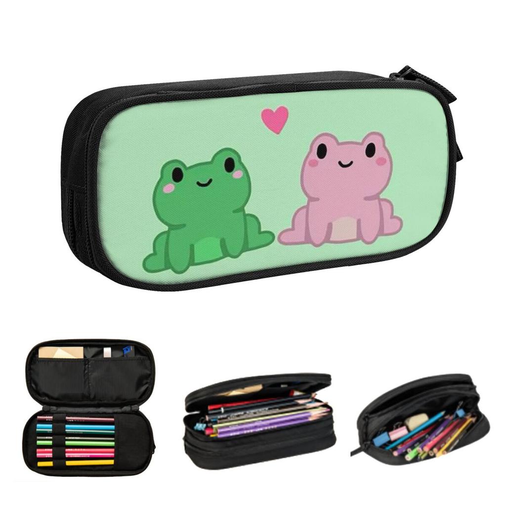 Two Frog Love Heart Cartoon Pencil Cases for Student School Pen Box Pencil Bag Large Storage Pencil Pouch