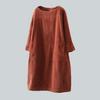 Hochwertiges, großes Damen-Herbst- und Winterkleid, lässig, warm, einfarbig, Taschen, Cord, lockeres Midi-Kleid
