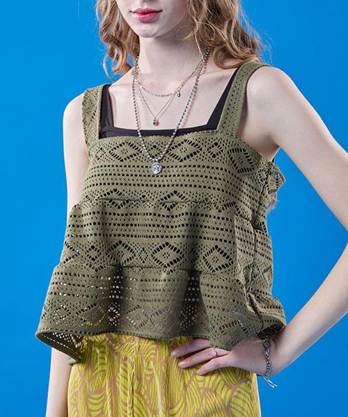 KOLEAT Crop Bustier Bohemian Tiered Sleeveless Inner [Khaki]