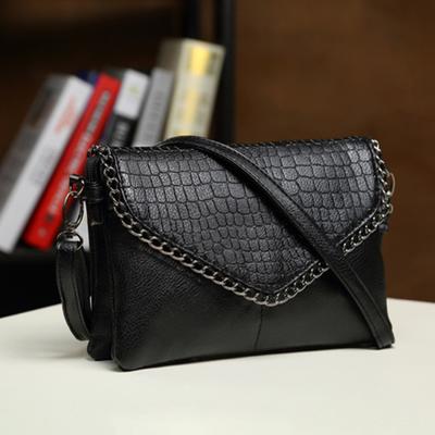 Casual Crossbody Bag Female Shoulder Messenger Bags Black PU Leather  Trend Women Stone Print Chain Envelope Clutch Purses