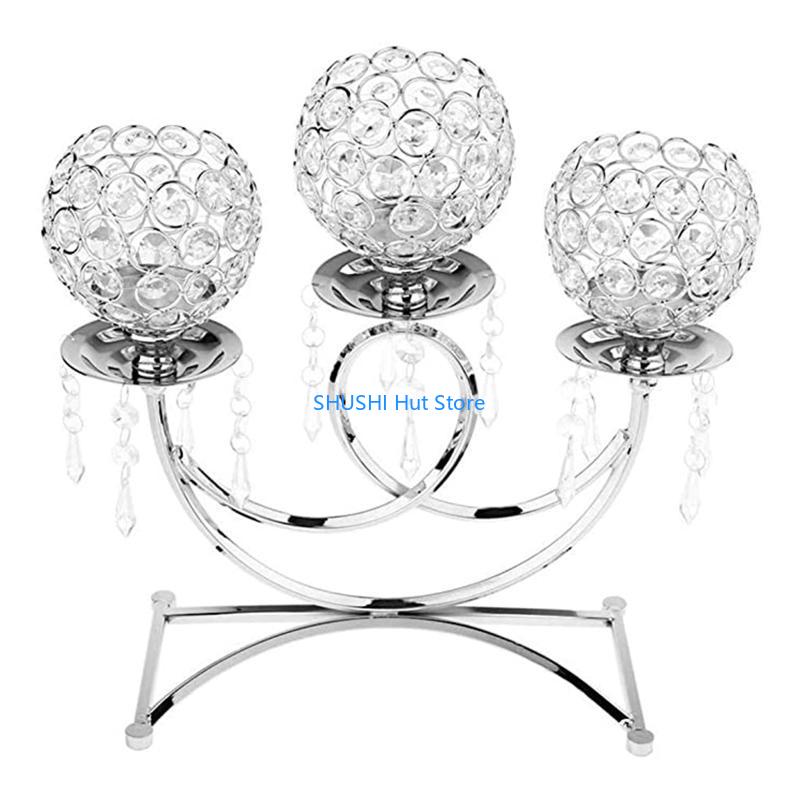 Crystal 3 Arms Candlestick Holders Ornaments Table Centerpieces for Wedding D57B