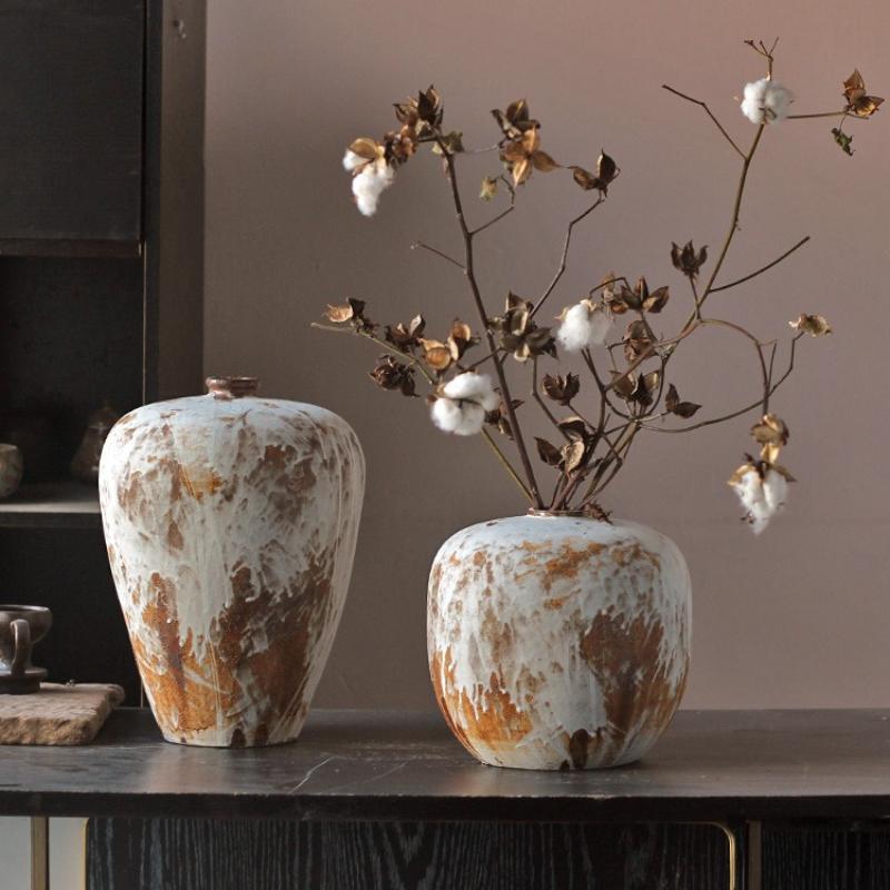 Ceramic Vase Chinese-style Retro Handcrafted Earthenware Jars Flower Vase Flower Arrangement Accessories Ceramic Handicrafts