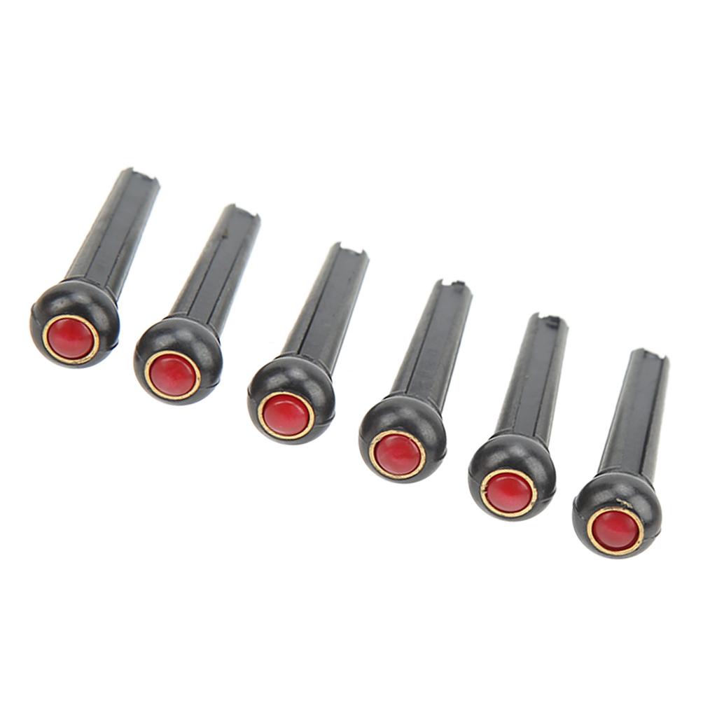6Pcs Black Guitar Bridge Pin Kit Decorative Robust Clarity Increasing Guitar Bridge Pin Replacement Red Head Type