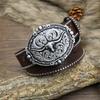 Western Denim Belt Carved Bull Head Vintage Edge Beads Men'S Punk Hip Hop Pu Leather