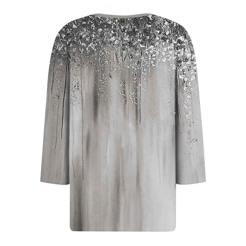 Dámské topy s 3/4 rukávem Květinový potisk Vintage Móda Ležérní Volné S výstřihem do V Košile větší velikosti