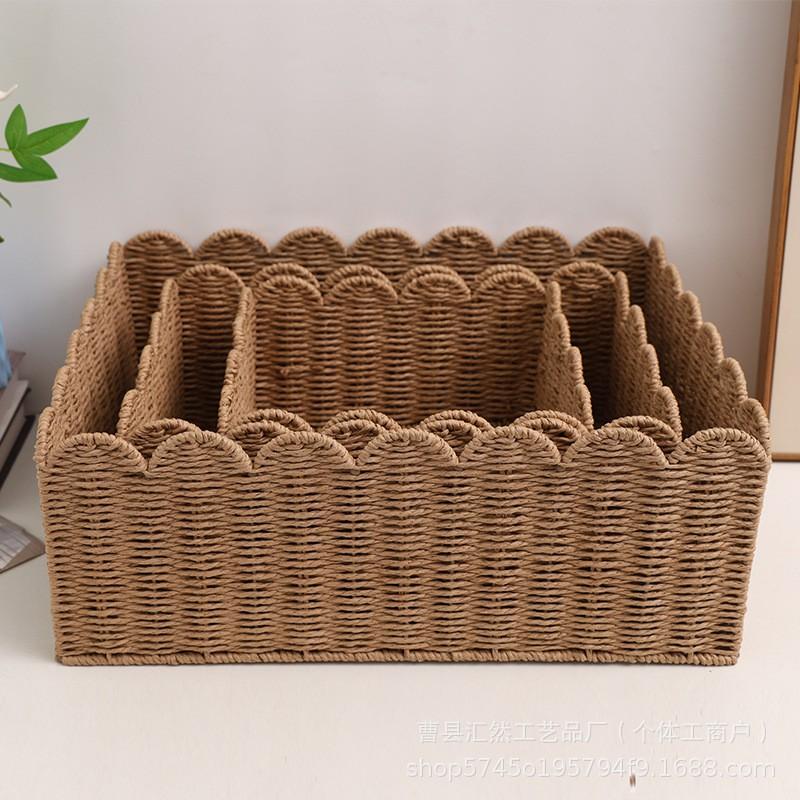 Rattan-Style Paper Storage Basket Set Home Organization - Small Medium Large Sizes