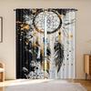 2pcs Feather Print Curtains - Black & White Semi-Transparent Polyester   Rod Pocket Design for Easy Hanging   Perfect for Bedroom