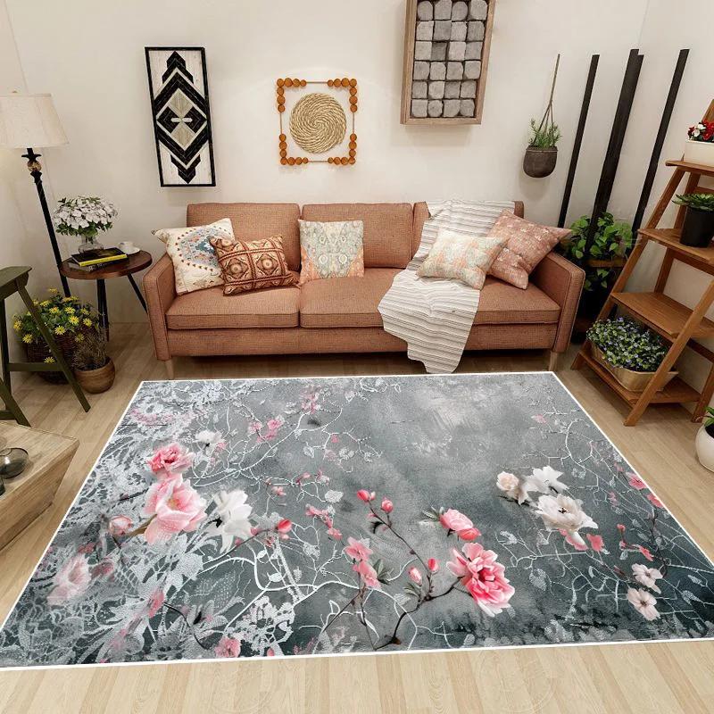 

Floral Design Area Rug for Living Room Large Room Non-Slip Floor Mat Machine Washable Kid-Friendly 80x120cm