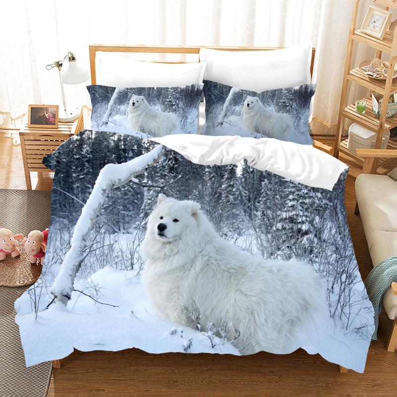 Comforter Cute Dog Pattern Samoyed - Grass Green Lovely Animal Theme For Kids Girls & Adults