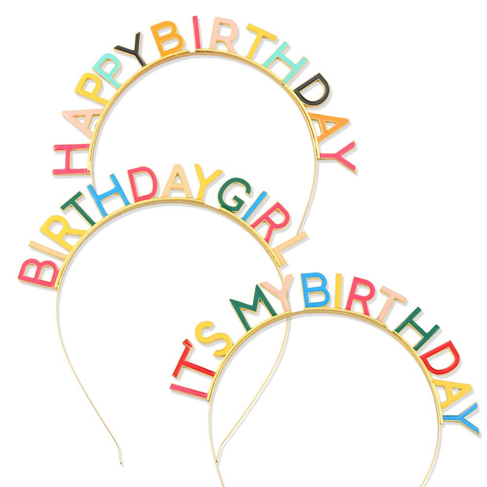 Birthday Party Headband IT'S MY BIRTHDAY Drip Oil Colored Letters Birthday Crown Girl Headwear