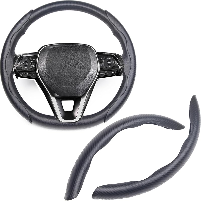Steering Wheel Cover, Wood Grain Steering Wheel Cover, Car Wheel Cover For Men/Women, Universal Fit For 99% Car Steering Wheel,Steering Wheel Carbon Fiber-Black