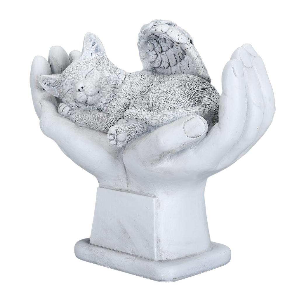 Pamětní socha mazlíčka Venkovní zahradní dekorace Ornament Anděl s Božíma rukama Náhrobek kočka