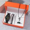 Non Swiss Fully Automatic Mechanical Quartz Men's Watch with Necklace, Bracelet, Ring, Four Piece Set with Gift Box