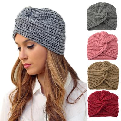 Cross Knitted Beanies for Women Muslim Indian Woolen Hats Imitation Cashmere Elastic Turban Hat Bonnet Winter Warm Pullover Cap Windproof Bonnet Hat