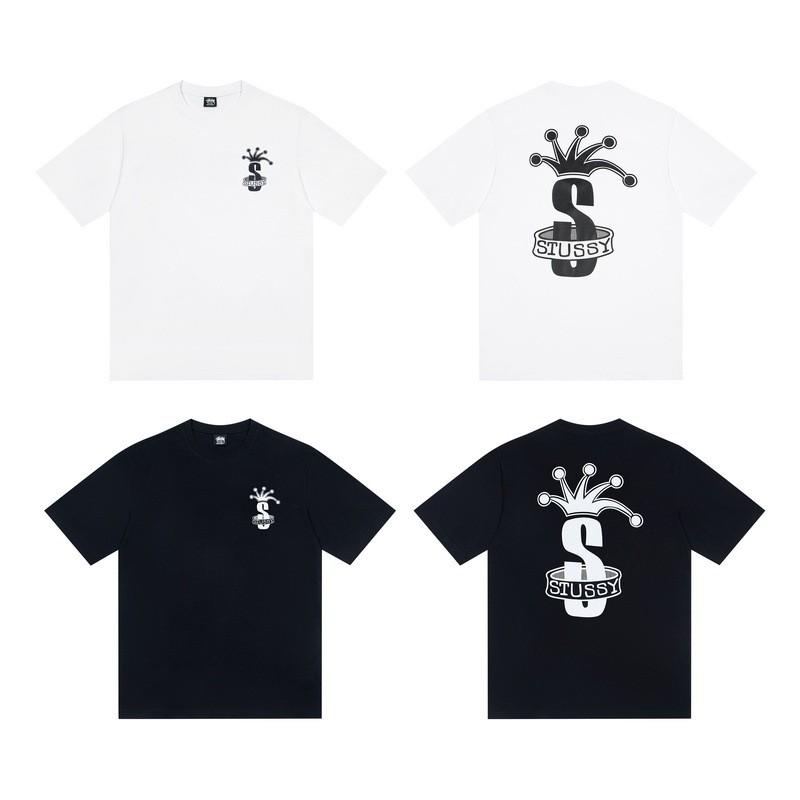 Stussy Nera 8 Classica Filigrana Stampa Lettere 2025 Unisex Streetwear Vestibilità Larga Maglietta in Cotone