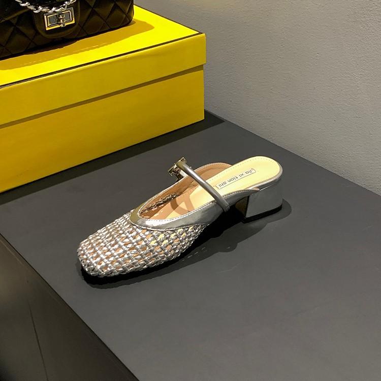 French Woven Hollow Heel High Heels Bag Head Half Slippers Children Wear Summer New Mary Jane Cool Slippers