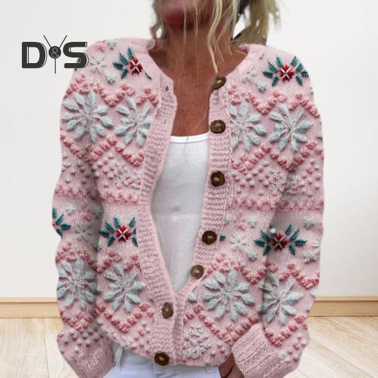 Jachetă cardigan pentru femei, imprimare 3D de Crăciun, cu un singur piept, gât rotund, mâneci lungi, pulover pentru școală de vacanță și navetă