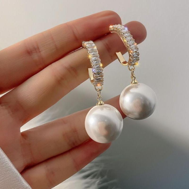 New Fashion Korean Imitation Pearl Drop Dangle Earrings for Women Girls Luxury Shinying Zircon Wedding Earrings Jewelry Gift