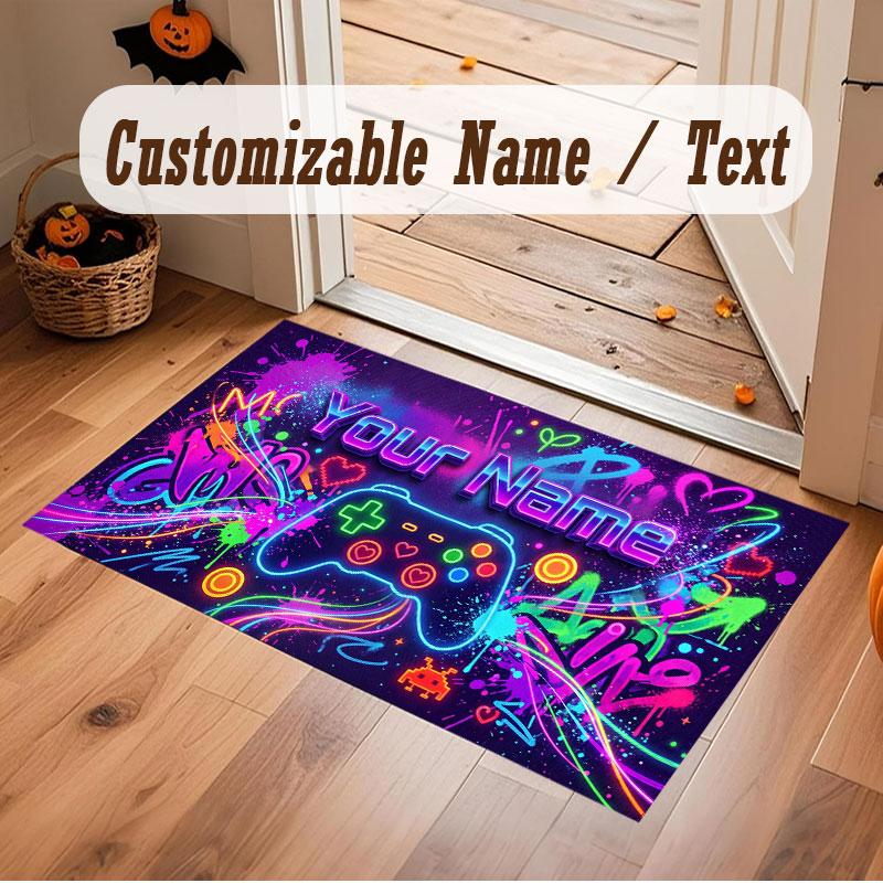 Neon Colorful Theme Crystal Velvet Floor Rug Personalized Custom Name Text Warm Carpet Home Decoration