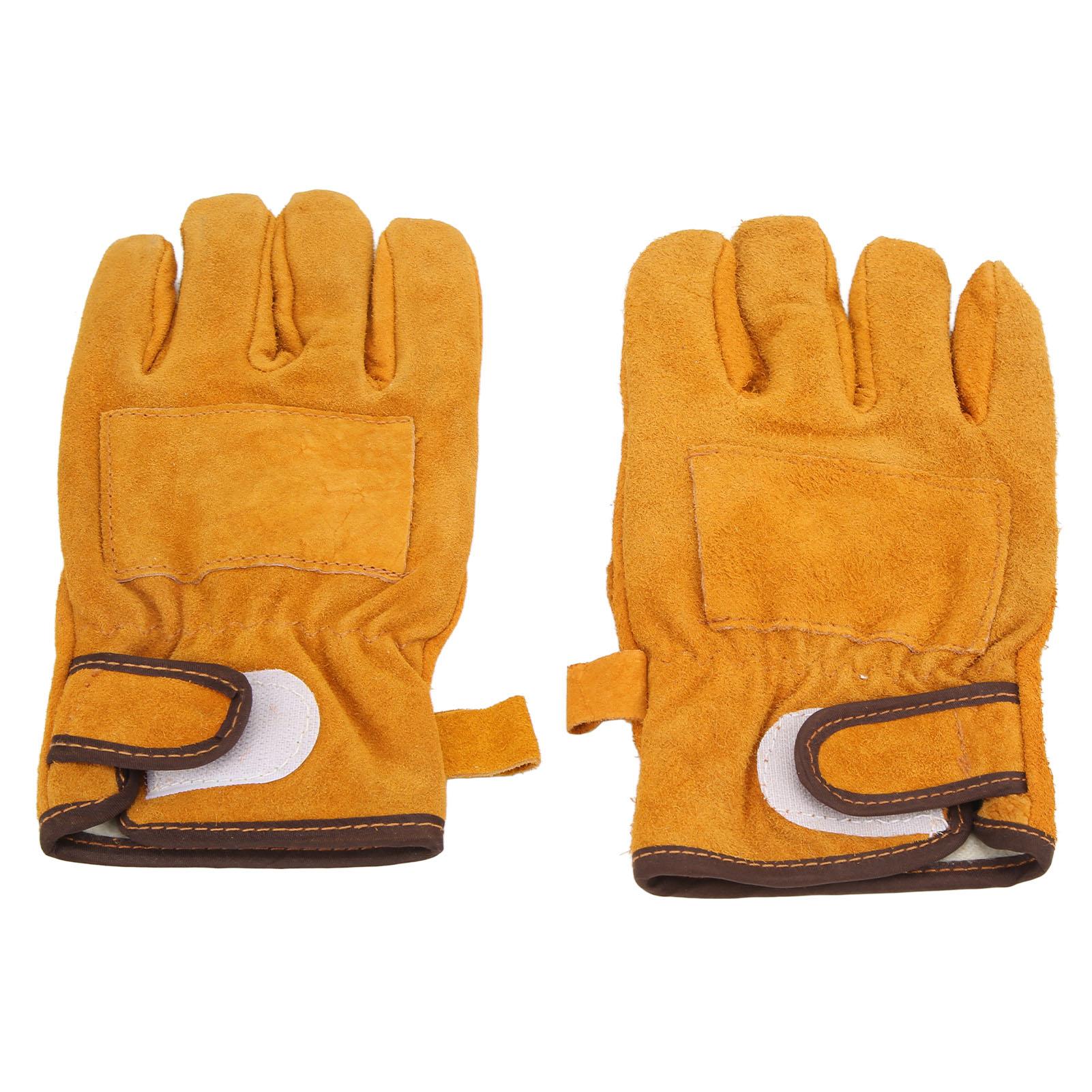 

Термостойкие перчатки из телячьей кожи, полиэстера, защита рук, прихватки для гриля и барбекю, короткие, желтого цвета