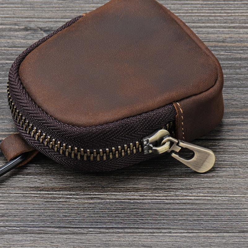 [Genuine Leather Key Pouch] Light Luxury Vintage Genuine Leather Key and Coin Pouch - Full-Grain Top-Layer Cowhide - Unisex Multi-Functional