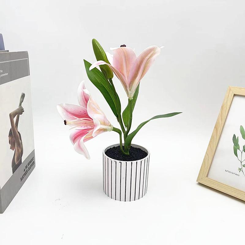 Lily Flower Faux Bonsai Tabletop Decor Interior Arrangement Prop Photographic