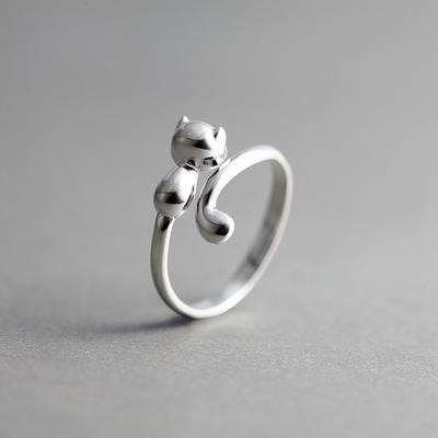 925 Silver Jewelry Individuality Fashion Aesthetic Accessories Female Small Fresh Cat Opening Rings R148