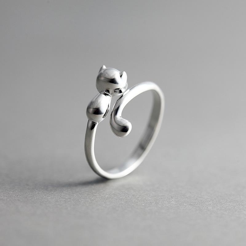 Ювелирные изделия из серебра 925 пробы Индивидуальность Мода Эстетичные Аксессуары Женские Маленькие Свежие Кошка Раскрывающиеся Кольца R148