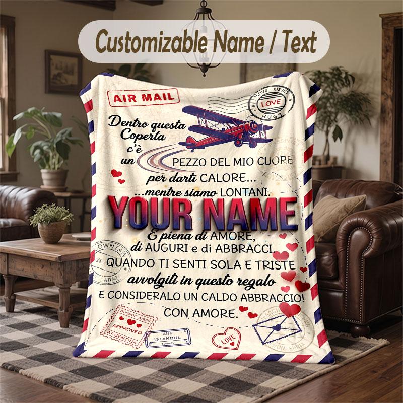 Love Hearts Theme Throw Blanket Custom Name Text Personalized Blanket Soft Cozy Blanket for Home Sofa Bed