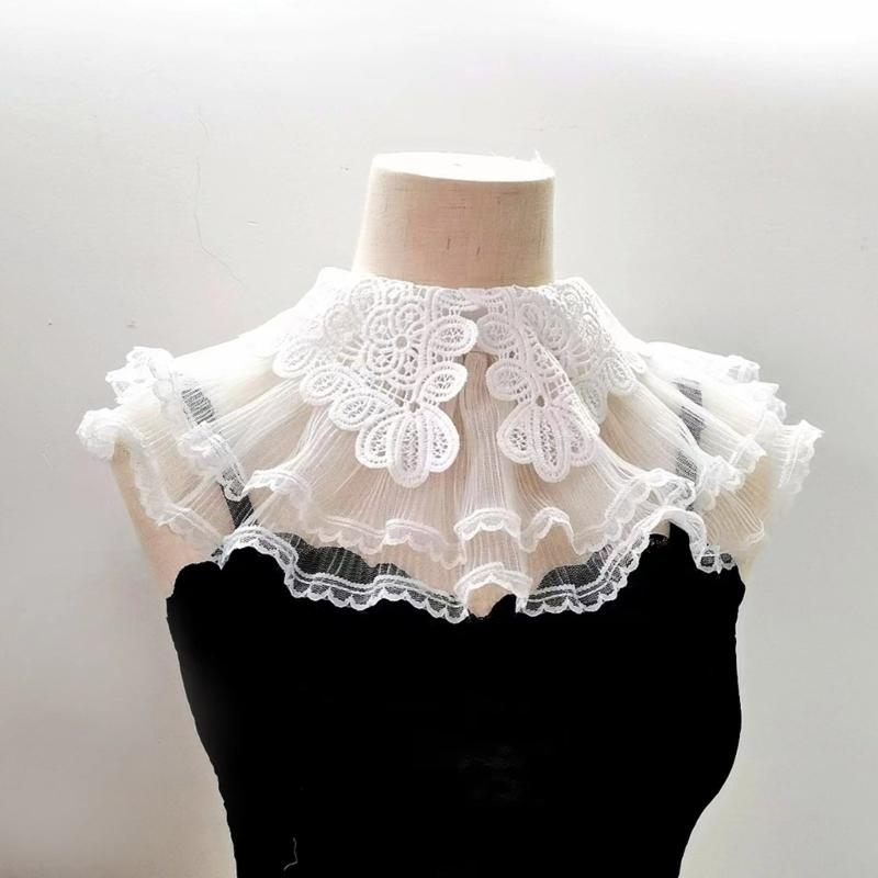 Lace Floral Pattern False Collar Elegant Woman Dress Shirt Decorative Collar
