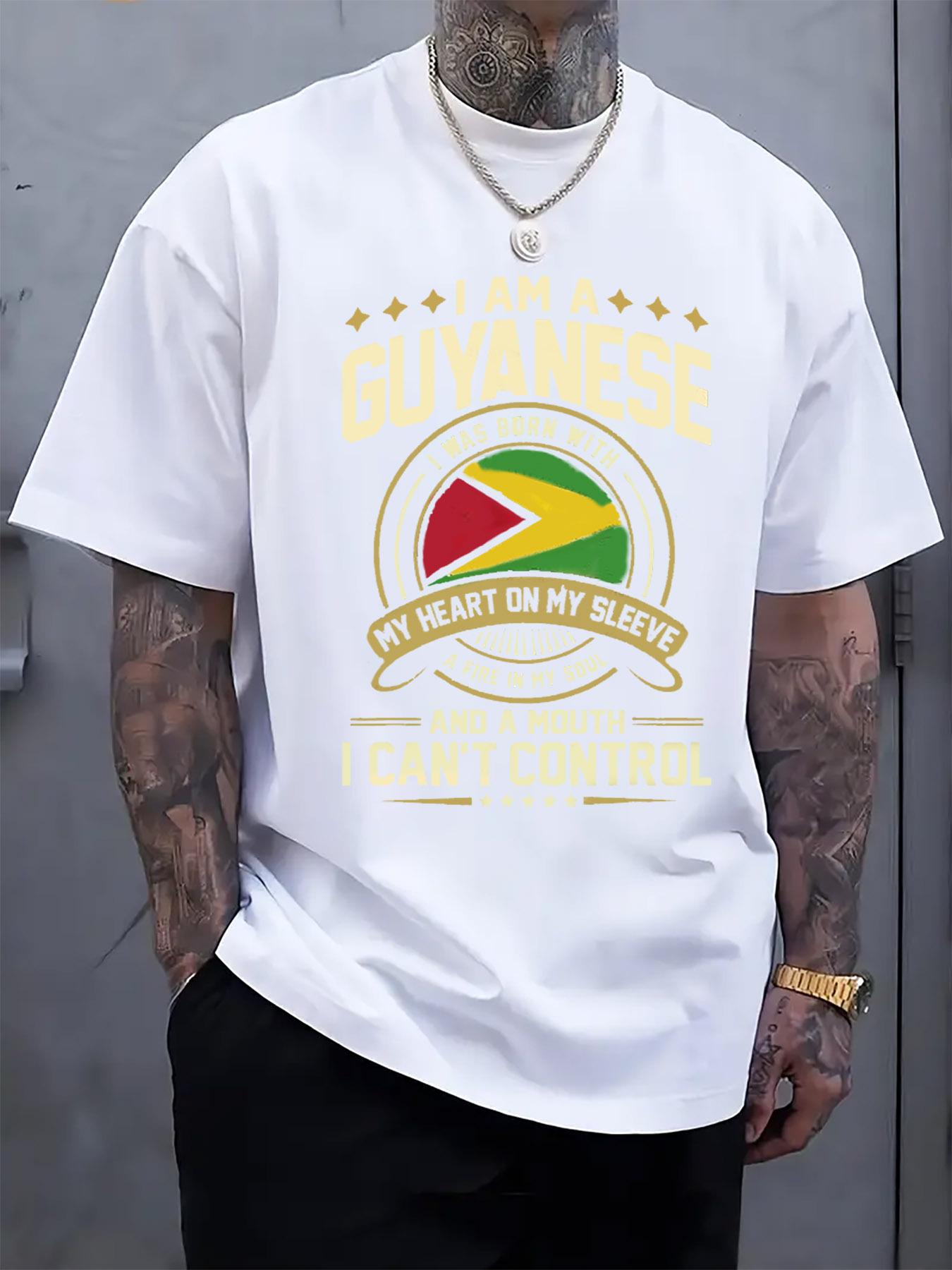 Patriotic Guyanese T-shirt - I Am a Guyanese with Flag & Heart Design M