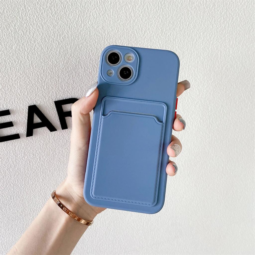 Měkký silikonový držák na karty pouzdro na telefon pro iPhone 16 15 14 13 12 Pro Max Mini Plus kontrastní barva tlačítka nárazuvzdorný zadní kryt