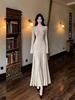Elegant Lace Patchwork Knit Dress - High-End Waist-Cinching Long Skirt for Autumn/Winter