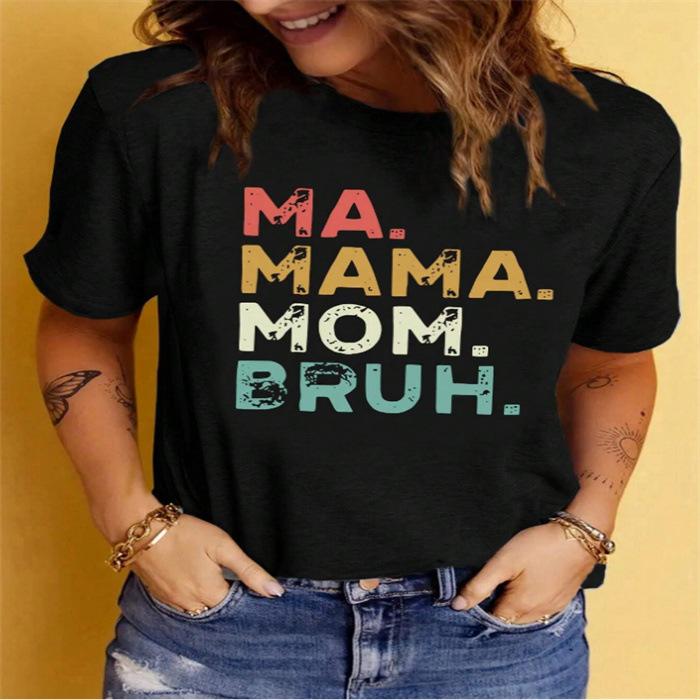 Sommar Rund Hals Tryckt Topp Modern Avslappnad Söt Kortärmad Damt-shirts i Ren Bomull