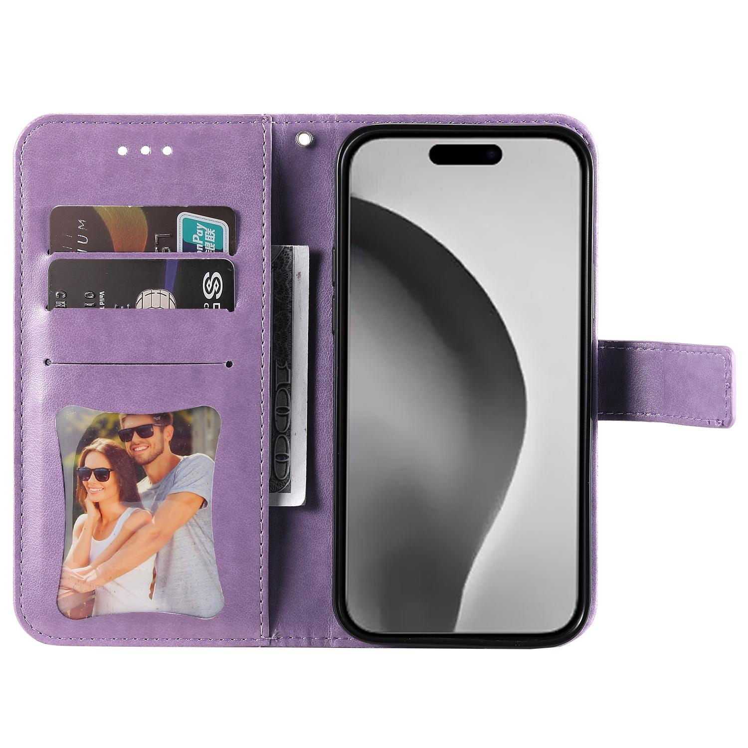 

For iPhone 16 Pro Case Floral Pattern PU Leather Wallet Stand Phone Cover Blue
