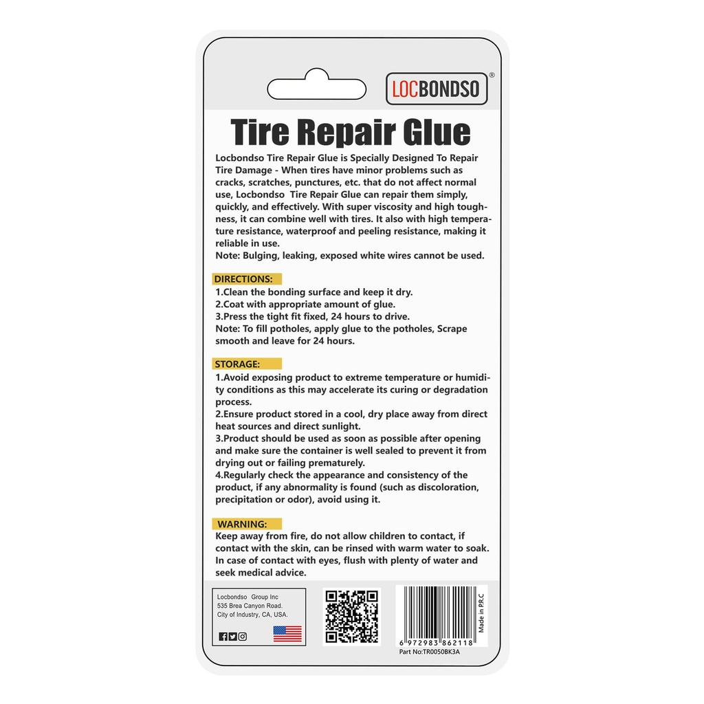 LOCBONDSO Tire Repair Glue, Heat Resistant, 1.8 oz (50 g), Black Rubber Adhesive,