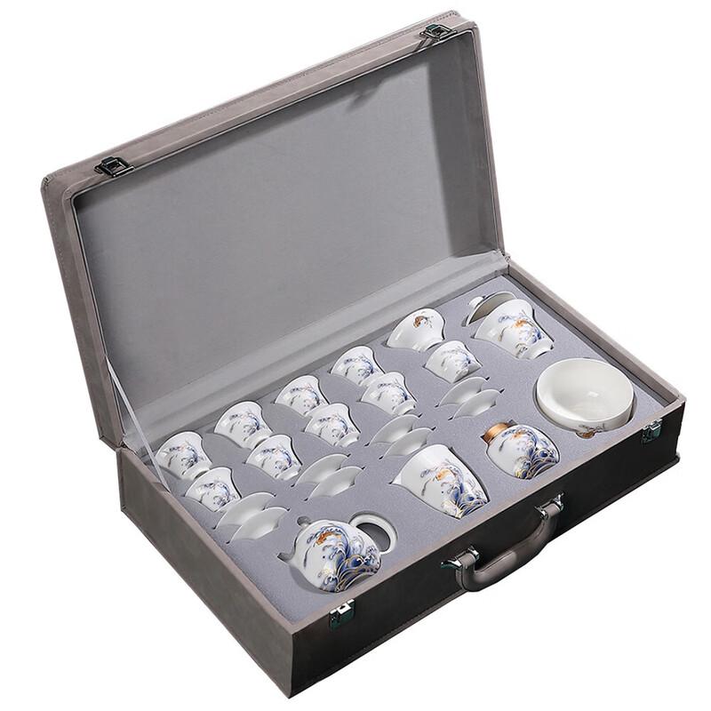 Dehua White Porcelain Tea Set with Leather Gift Box