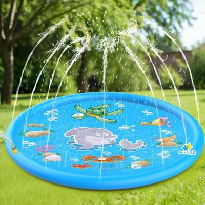 170cm Large Fountain Mat for Pool Water Play, Kids and Pets, Home Pool, Children's Summer, Garden, Patio, Lawn, Foldable, Non-Slip, Durable PVC