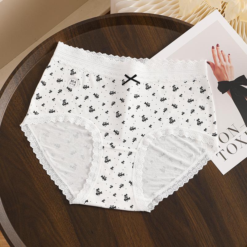 Big Size Female Spring and Summer Flower Lace Edge Pure Cotton 10a Extension Crotch Triangle Briefs