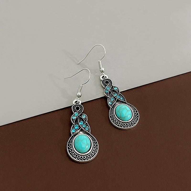 2PCS Bohemian Vintage Teardrop Turquoise Earrings, Women's Unique Jewelry Accessories