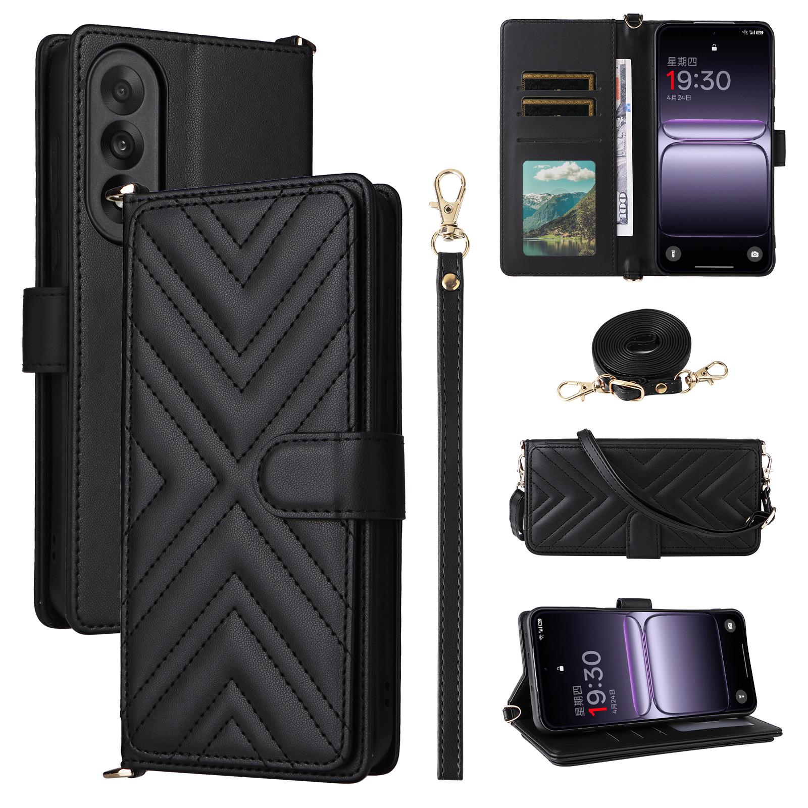 

For OnePlus Nord 5 5G/Ace 5 Ultra 5G Case with Shoulder/Wrist Strap Leather Phone Cover Stand Wallet Black